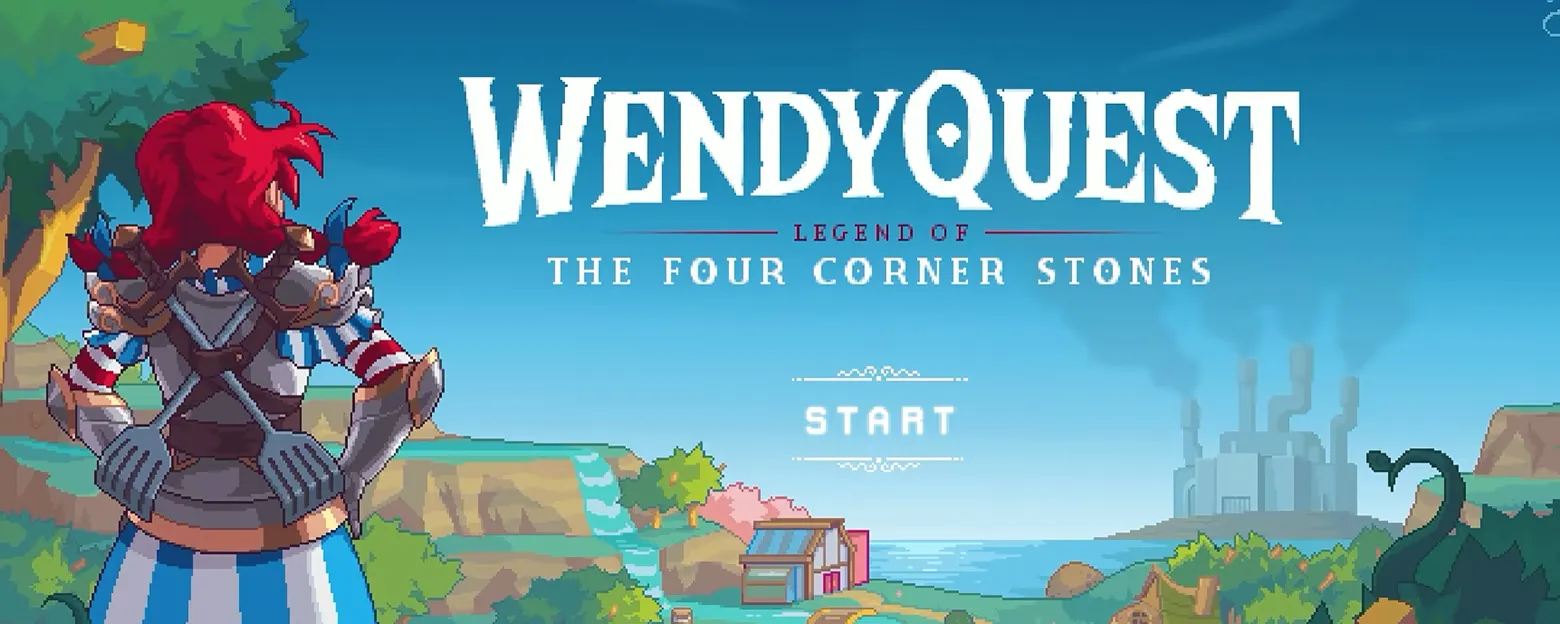 WendyQuest title screen showing the Legend of the Four Corner Stones logo